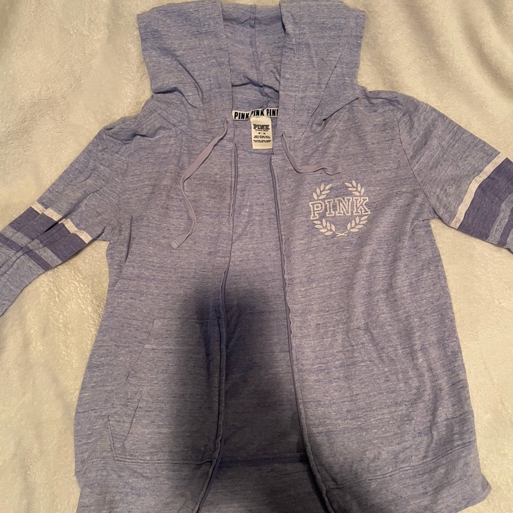 PINK varsity light purple zip up hoodie size M
